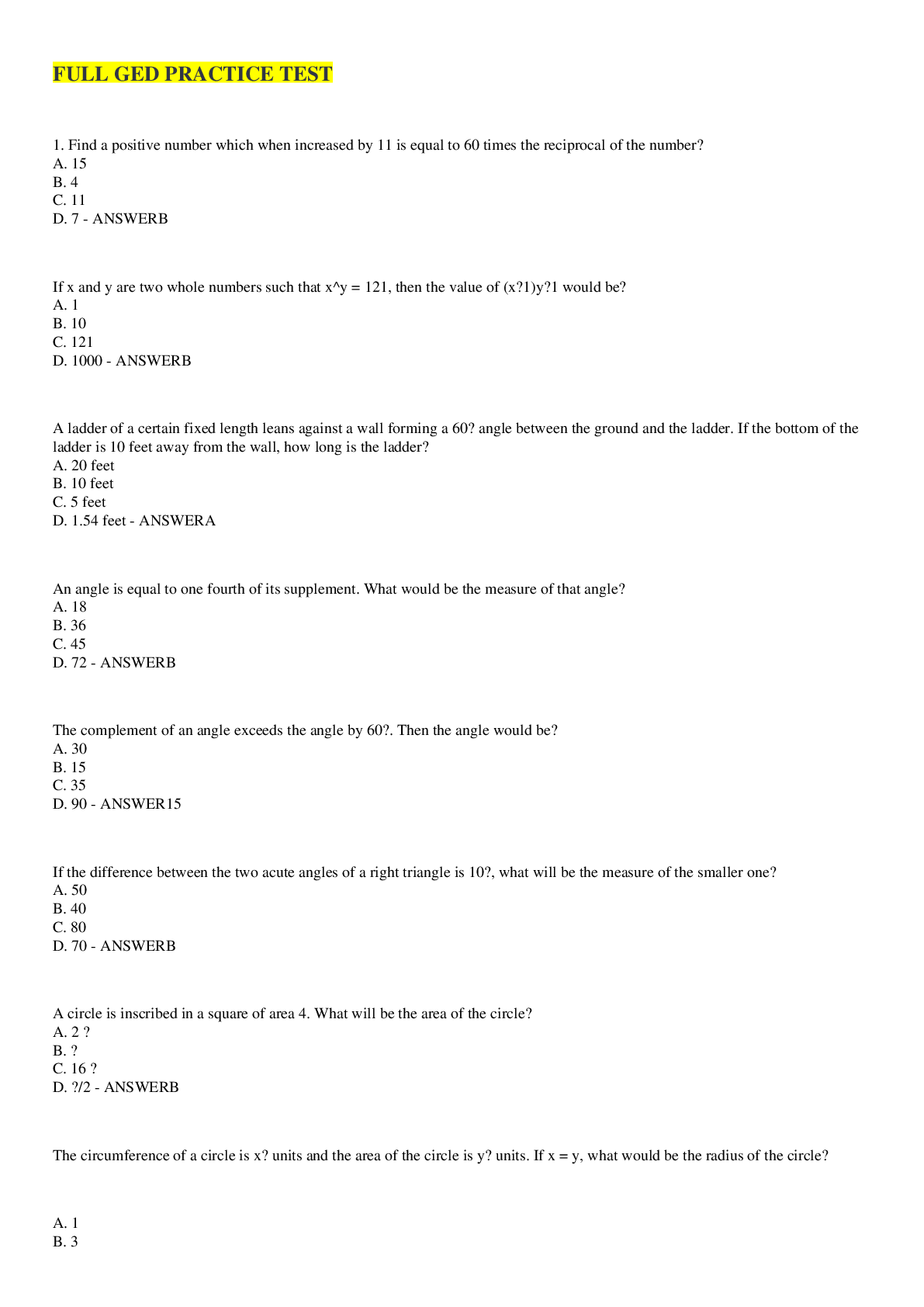 Preview image of FULL GED PRACTICE TEST 2022 document